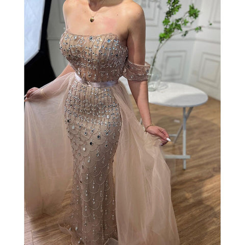 Vestido de noche árabe de lujo color champán estilo sirena para bodas LA71922