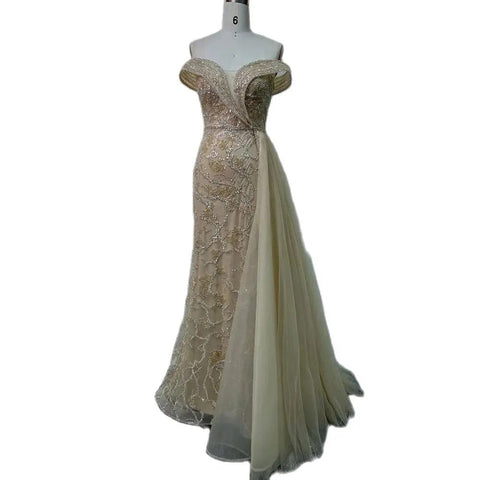 Arabic Cyan Mermaid Beaded Luxury Dubai Evening Dresses Gowns Sexy Strapless 2025 For Women Wedding Party LA72207