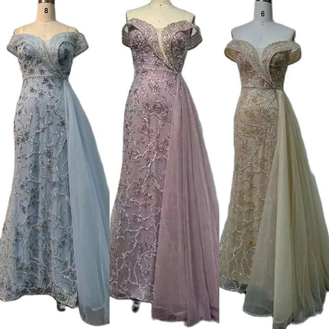 Arabic Cyan Mermaid Beaded Luxury Dubai Evening Dresses Gowns Sexy Strapless 2025 For Women Wedding Party LA72207