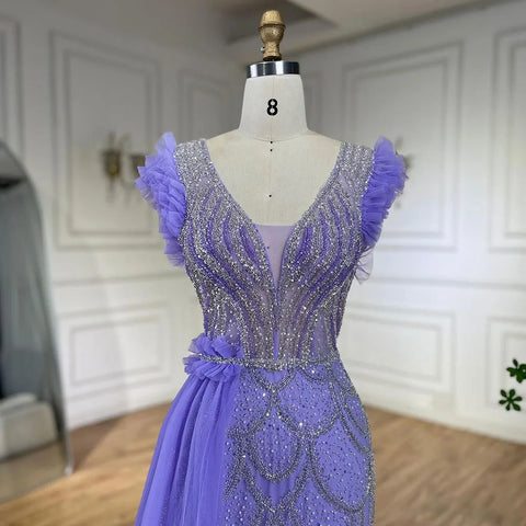 Robe de soirée de luxe style sirène lilas, style arabe de Dubaï, avec jupe perlée, pour femme, tenue de mariage, 2025, LA72564 