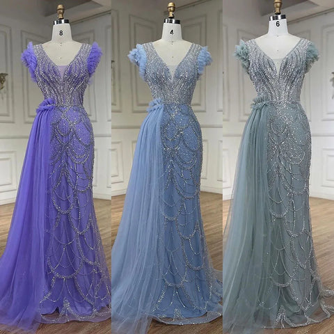 Robe de soirée de luxe style sirène lilas, style arabe de Dubaï, avec jupe perlée, pour femme, tenue de mariage, 2025, LA72564 
