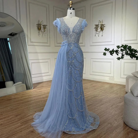 Robe de soirée de luxe style sirène lilas, style arabe de Dubaï, avec jupe perlée, pour femme, tenue de mariage, 2025, LA72564 
