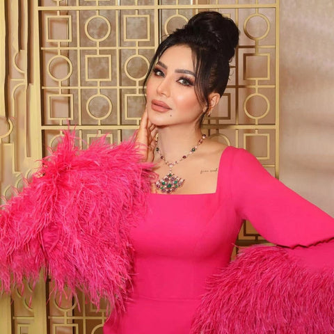 Vestidos de noche elegantes de sirena con plumas, estilo árabe fucsia, para mujer, ideales para bodas y fiestas (LA71987) 