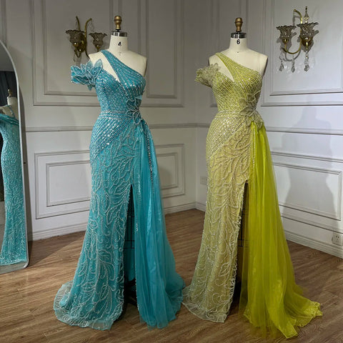 Robe de soirée sirène fuchsia asymétrique en tulle et perles pour femme | Mariage 2025 LA72599 