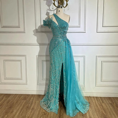 Robe de soirée sirène fuchsia asymétrique en tulle et perles pour femme | Mariage 2025 LA72599 