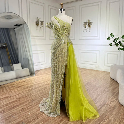 Robe de soirée sirène fuchsia asymétrique en tulle et perles pour femme | Mariage 2025 LA72599 