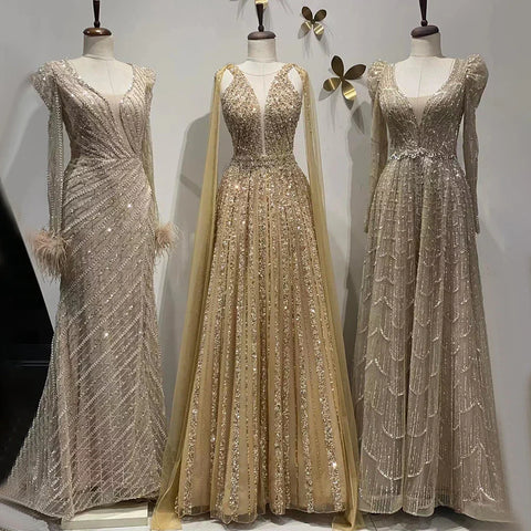 Vestidos largos de noche de lujo estilo Dubái, corte A, manga capa, bordados y con cuentas, colección 2025, para mujer, ideales para bodas y fiestas (LA71941) 