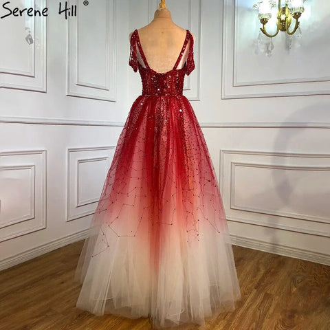 Robe de soirée rouge à changement progressif, style arabe, luxueuse, perlée, coupe trapèze, sexy, pour femme, tenue de mariage, LA70983, 2025 