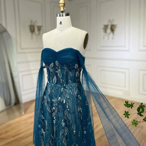 Arabic Green A-Line Elegant Strapless Beaded Long Evening Dresses for Women Elegant Party 2025 LA72520