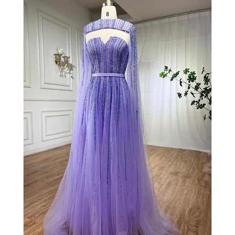 Arabic Green Cape Sleeves A Line Beaded Evening Dresses Long 2025 Celebrity Gowns For Woman Wedding Party LA71912