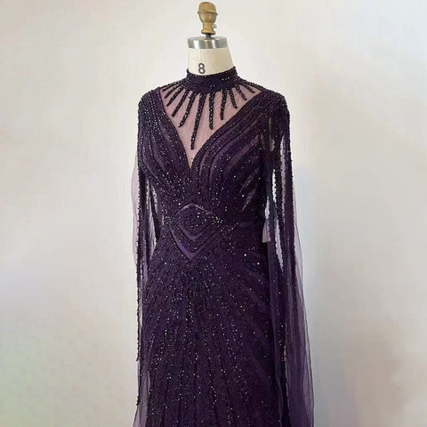 Arabic Green Elegant Cape Sleeves Mermaid Lace Beaded Evening Dresses Gowns 2025 For Women Wedding Party LA71929