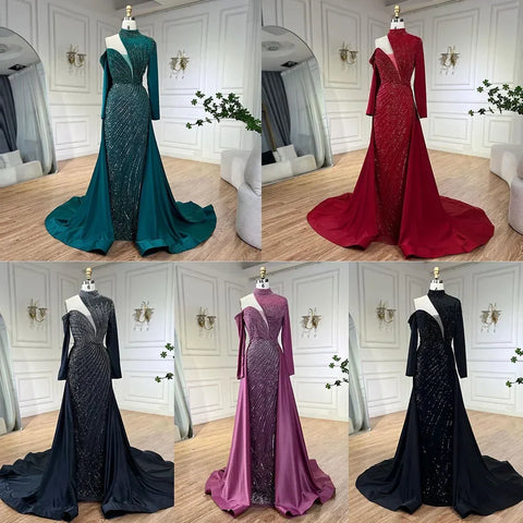 Arabic Green Elegant Mermaid One Shoulder Beaded Luxury Dubai Evening Dresses Gowns For Women Wedding Party LA72550