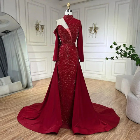 Arabic Green Elegant Mermaid One Shoulder Beaded Luxury Dubai Evening Dresses Gowns For Women Wedding Party LA72550