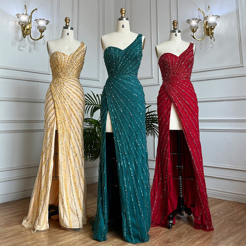 Robe de soirée longue style sirène, élégante et sexy, verte, fendue sur le côté, avec perles, pour femme, tenue de mariage, modèle 2025, LA71779A 
