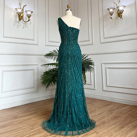 Robe de soirée longue style sirène, élégante et sexy, verte, fendue sur le côté, avec perles, pour femme, tenue de mariage, modèle 2025, LA71779A 