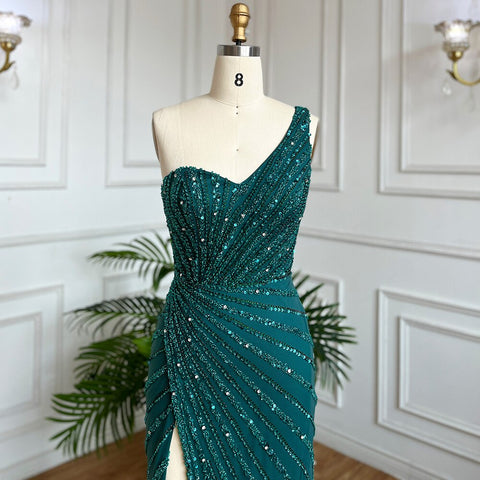 Robe de soirée longue style sirène, élégante et sexy, verte, fendue sur le côté, avec perles, pour femme, tenue de mariage, modèle 2025, LA71779A 