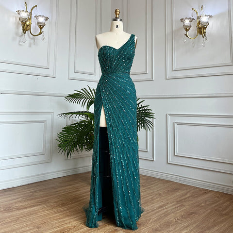 Robe de soirée longue style sirène, élégante et sexy, verte, fendue sur le côté, avec perles, pour femme, tenue de mariage, modèle 2025, LA71779A 