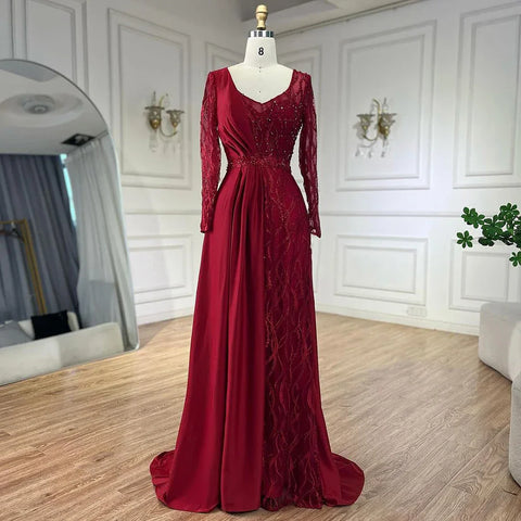 Arabic Green Mermaid Elegant Satin Lace Beaded Luxury Dubai Evening Dresses Gowns For Women Wedding Party LA71860A