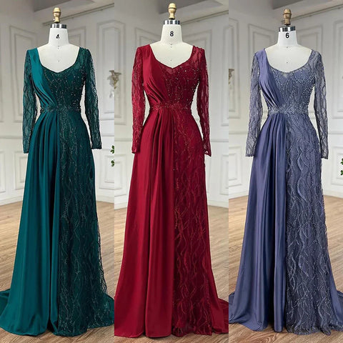 Arabic Green Mermaid Elegant Satin Lace Beaded Luxury Dubai Evening Dresses Gowns For Women Wedding Party LA71860A