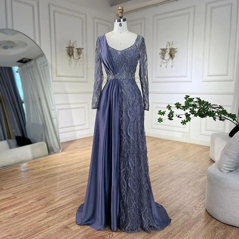 Arabic Green Mermaid Elegant Satin Lace Beaded Luxury Dubai Evening Dresses Gowns For Women Wedding Party LA71860A