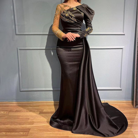 Arabic Green Mermaid V-Neck Evening Dresses Gowns Elegant Overskirt Luxury Lace Beaded 2025 For Women Party LA71578