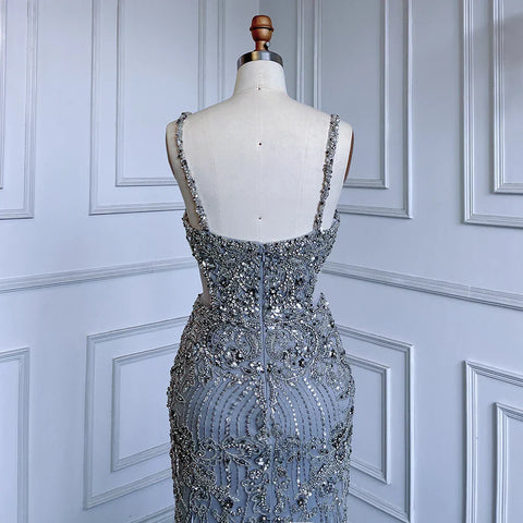 Robe de soirée sirène grise à bretelles spaghetti, luxueuse robe perlée, style arabe, pour mariage, LA71652A, 2025 