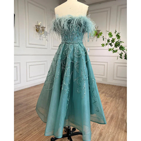 Arabic Lilac A-Line Ankle Length Beaded Feather Luxury Evening Dresses Gowns for Women Wedding Party 2025 LA71932