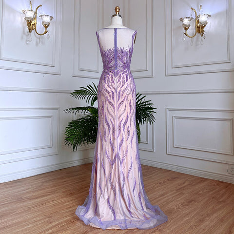 Arabic Lilac Mermaid Elegant Beaded Luxury Dubai Long Evening Dresses Gowns For Women Wedding Party 2025 LA71962