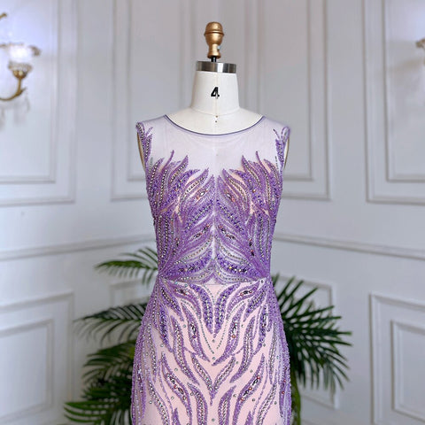Arabic Lilac Mermaid Elegant Beaded Luxury Dubai Long Evening Dresses Gowns For Women Wedding Party 2025 LA71962