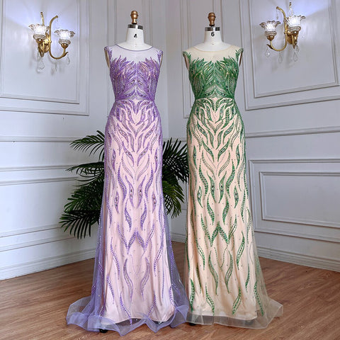 Arabic Lilac Mermaid Elegant Beaded Luxury Dubai Long Evening Dresses Gowns For Women Wedding Party 2025 LA71962