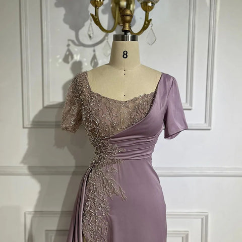Robe de soirée sirène élégante en satin lilas, luxueuse et grise, style Dubaï, pour femme, tenue de mariage, LA72583 