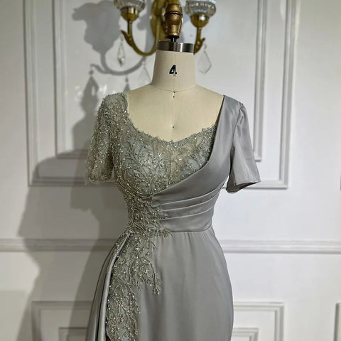 Robe de soirée sirène élégante en satin lilas, luxueuse et grise, style Dubaï, pour femme, tenue de mariage, LA72583 