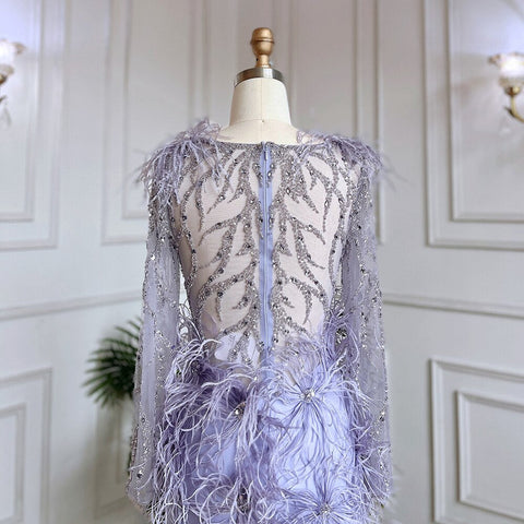 Arabic Lilac Mermaid Sexy High Split With Skirt Beaded Feathers Evening Dresses Gowns 2025 For Women Party LA71989
