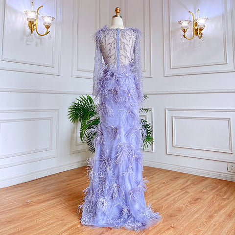 Arabic Lilac Mermaid Sexy High Split With Skirt Beaded Feathers Evening Dresses Gowns 2025 For Women Party LA71989