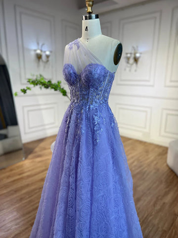 Arabic Lilac One-Shoulder A-Line Lace Appliques Luxury Prom Dress for Women's Party 2025 LA72637
