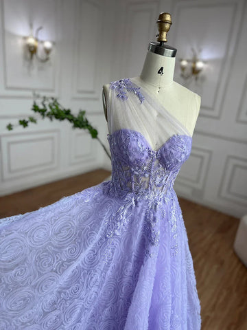 Arabic Lilac One-Shoulder A-Line Lace Appliques Luxury Prom Dress for Women's Party 2025 LA72637