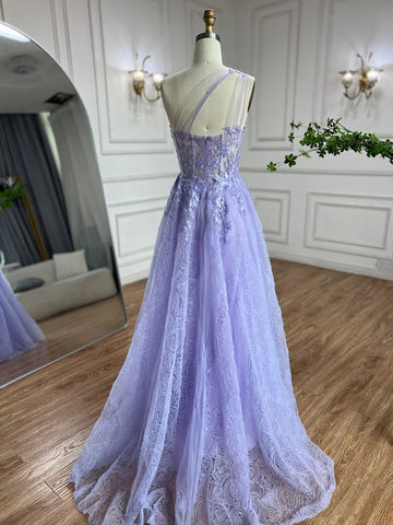Arabic Lilac One-Shoulder A-Line Lace Appliques Luxury Prom Dress for Women's Party 2025 LA72637