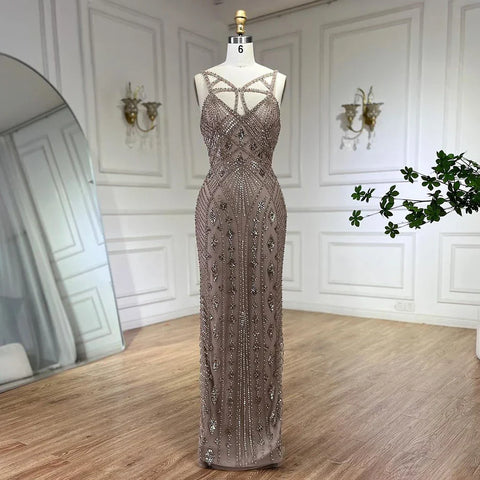 Arabic Luxury Dubai Mermaid Elegant Lilac Shawl Yarn Beaded Evening Dresses Gowns 2025 For Women Party LA72186