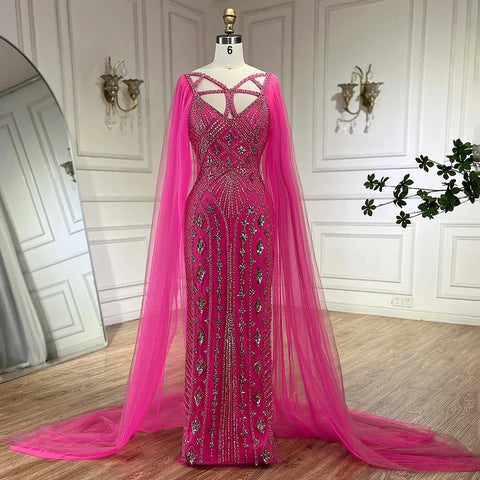 Arabic Luxury Dubai Mermaid Elegant Lilac Shawl Yarn Beaded Evening Dresses Gowns 2025 For Women Party LA72186
