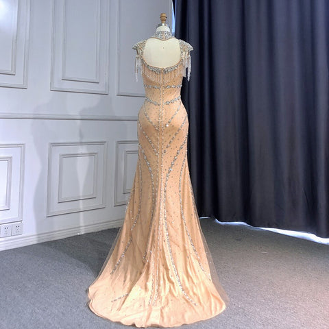 On Sale  no return no refund Arabic Nude Elegant Mermaid Sexy Sweetheart Evening Dresses Gowns Luxury Beaded Tassel 2025 For Women Party LA71540