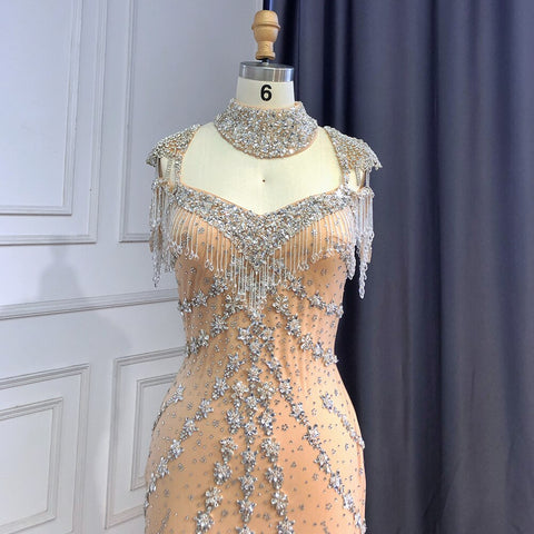 On Sale  no return no refund Arabic Nude Elegant Mermaid Sexy Sweetheart Evening Dresses Gowns Luxury Beaded Tassel 2025 For Women Party LA71540