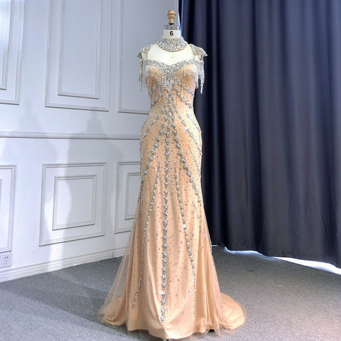 On Sale  no return no refund Arabic Nude Elegant Mermaid Sexy Sweetheart Evening Dresses Gowns Luxury Beaded Tassel 2025 For Women Party LA71540