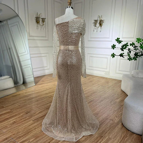 Arabic Nude Elegant One Shoulder Beaded Luxury Dubai Evening Dresses Gowns For Women Wedding Party 2025 LA72318D