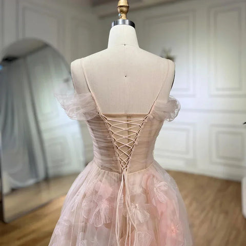 Vestidos de noche de lujo de Dubái, corte en A, con apliques y cordones, estilo árabe rosa, para mujer, ideales para bodas y fiestas (2025) LA72274 