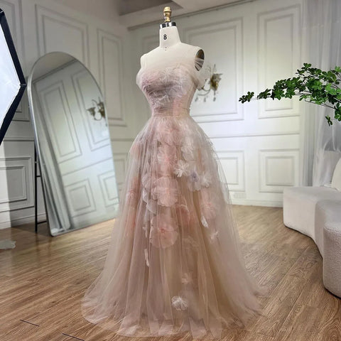 Vestidos de noche de lujo de Dubái, corte en A, con apliques y cordones, estilo árabe rosa, para mujer, ideales para bodas y fiestas (2025) LA72274 