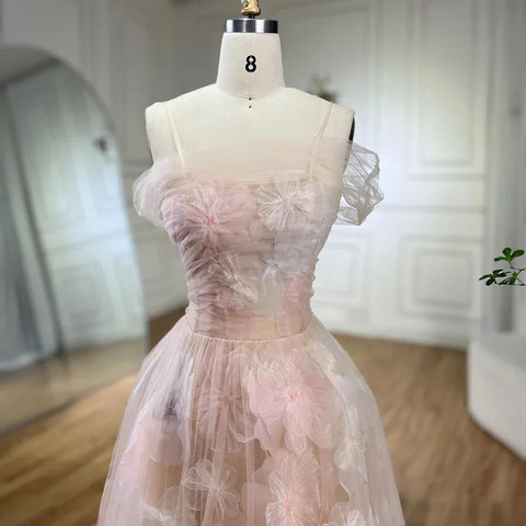 Vestidos de noche de lujo de Dubái, corte en A, con apliques y cordones, estilo árabe rosa, para mujer, ideales para bodas y fiestas (2025) LA72274 