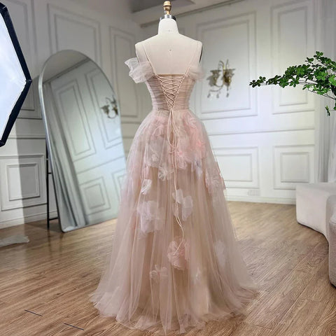Vestidos de noche de lujo de Dubái, corte en A, con apliques y cordones, estilo árabe rosa, para mujer, ideales para bodas y fiestas (2025) LA72274 
