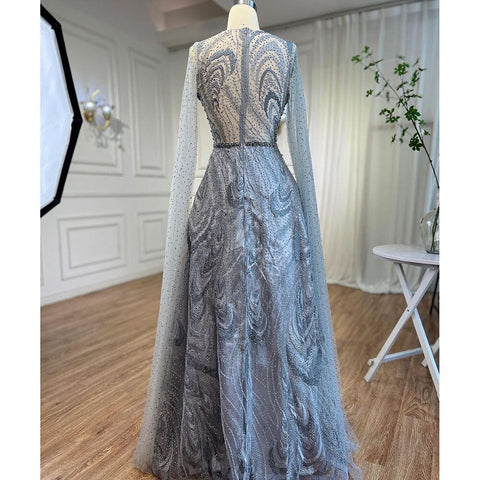 Vestidos de noche largos de corte A, color rosa árabe, con mangas tipo capa y cuentas, estilo celebridad, colección 2025, para mujer, ideales para bodas y fiestas (LA72133) 