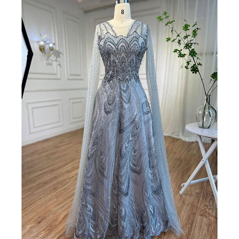 Vestidos de noche largos de corte A, color rosa árabe, con mangas tipo capa y cuentas, estilo celebridad, colección 2025, para mujer, ideales para bodas y fiestas (LA72133) 