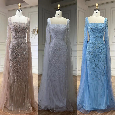 Nude Pink Luxury Evening Dresses with Cape Sleeves LA72261